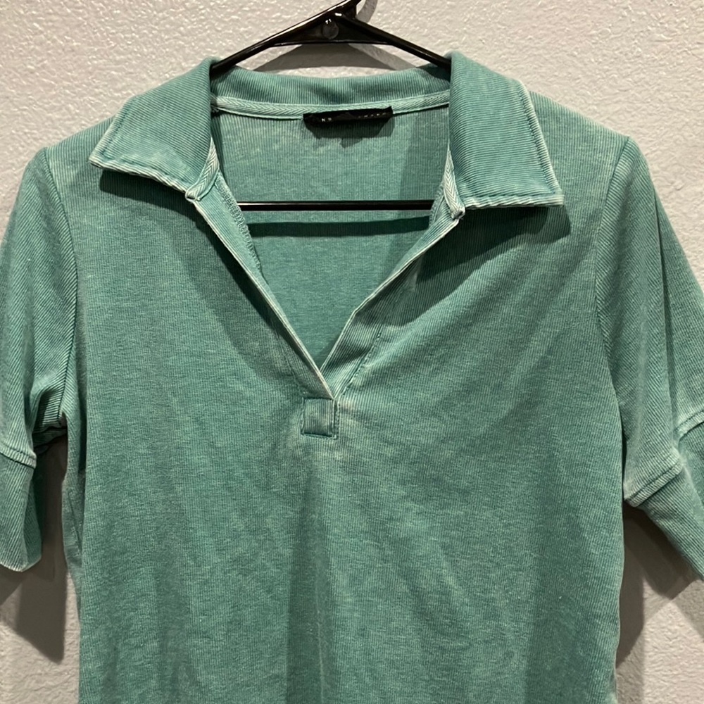 Jane & Delancy: Faded teal polo shirt